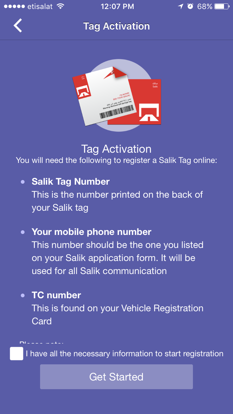 Salik tag activation 